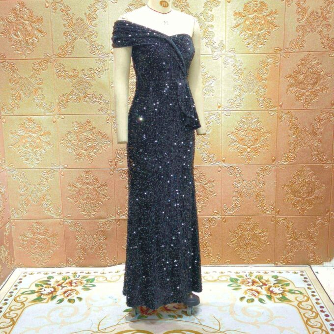 Cololura Women Sexy Sequin One Shoulder Mermaid Formal Party Cocktail Gowns Bodycon Evening Maxi Dress – Bild 6
