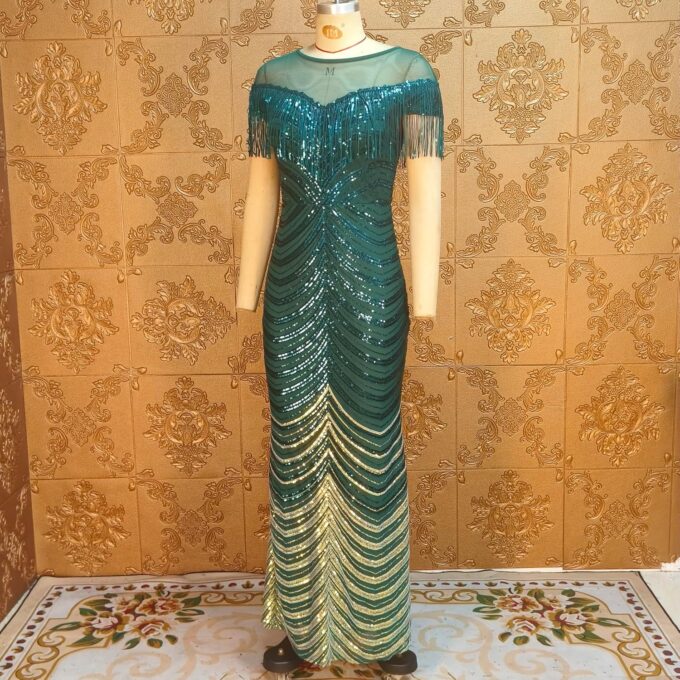 Cololura Sexy Sequin Tassel Mesh Perspective Party Cocktail Bodycon Evening Club Maxi Dress – Bild 7