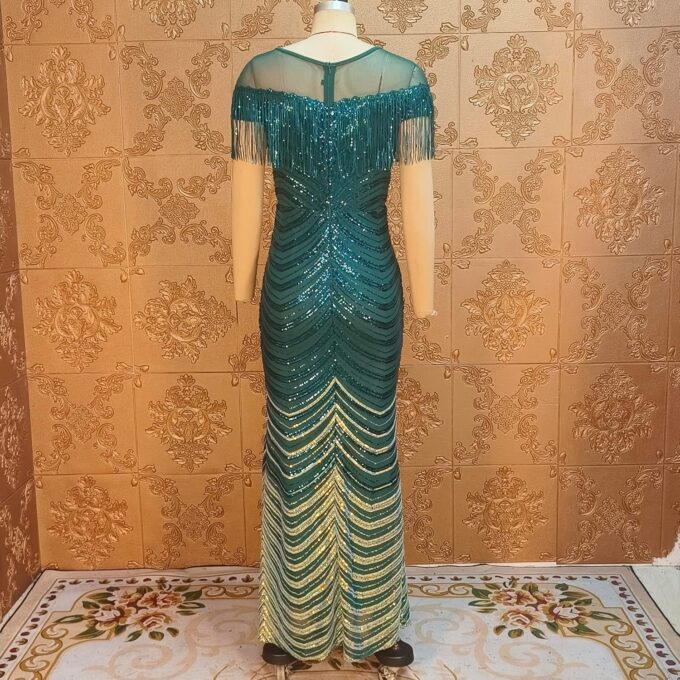 Cololura Sexy Sequin Tassel Mesh Perspective Party Cocktail Bodycon Evening Club Maxi Dress – Bild 8