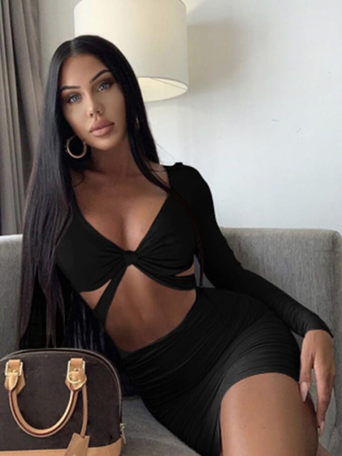 XXTAXN Women's Sexy Bodycon Deep V Neck Long Sleeve Cut Out Club Mini Dress – Bild 8