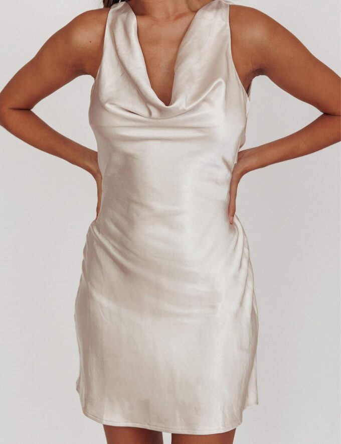 Summer Women Satin Backless Cowl Neck Mini Dress Silk Sleeveless Sexy Short Cocktail Party Dresses for Women 2025 – Bild 3