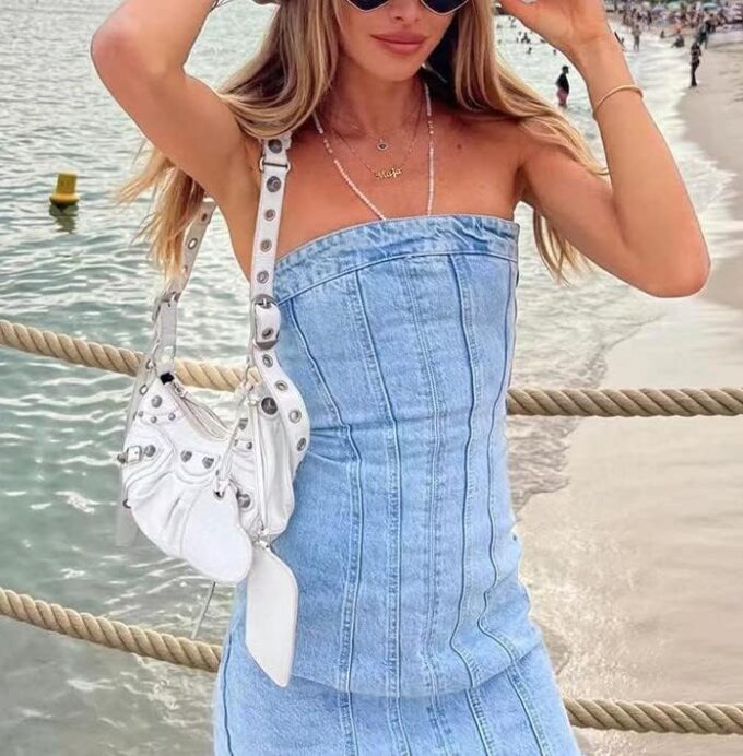 Sexy Denim Summer Dresses 2025 Women Y2k Clothing Jeans Tube Backless Bodycon Mini Dress Western Cowgirl Streetwear – Bild 4