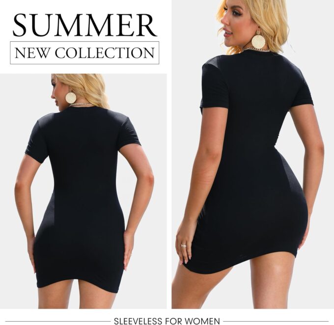 3 Pack Summer Dresses for Women 2025 Crew Neck Short Sleeve Wrap Dress Beach Vacation Mini Bodycon T Shirt Dress – Bild 2