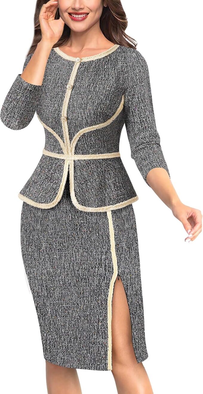 VFSHOW Damen Bleistiftkleid mit Schößchen, geteilt, für Arbeit, Büro, Kirche, Bleistiftkleid