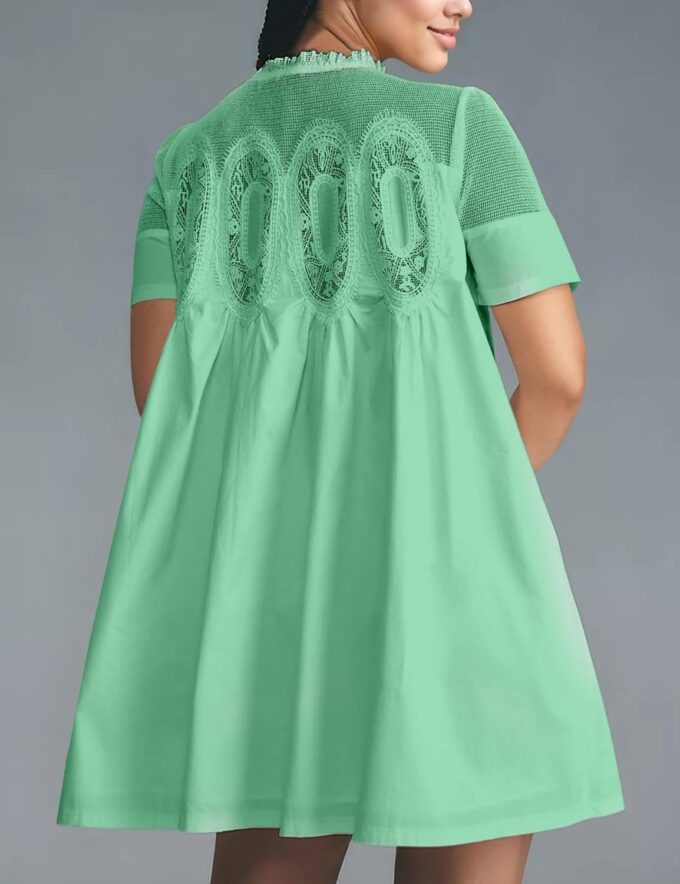 Women's Summer Lace Mini Dress Ruffled Collar Short Sleeve Flared A-Line Hem Babydoll Sundress(102-002) – Bild 2