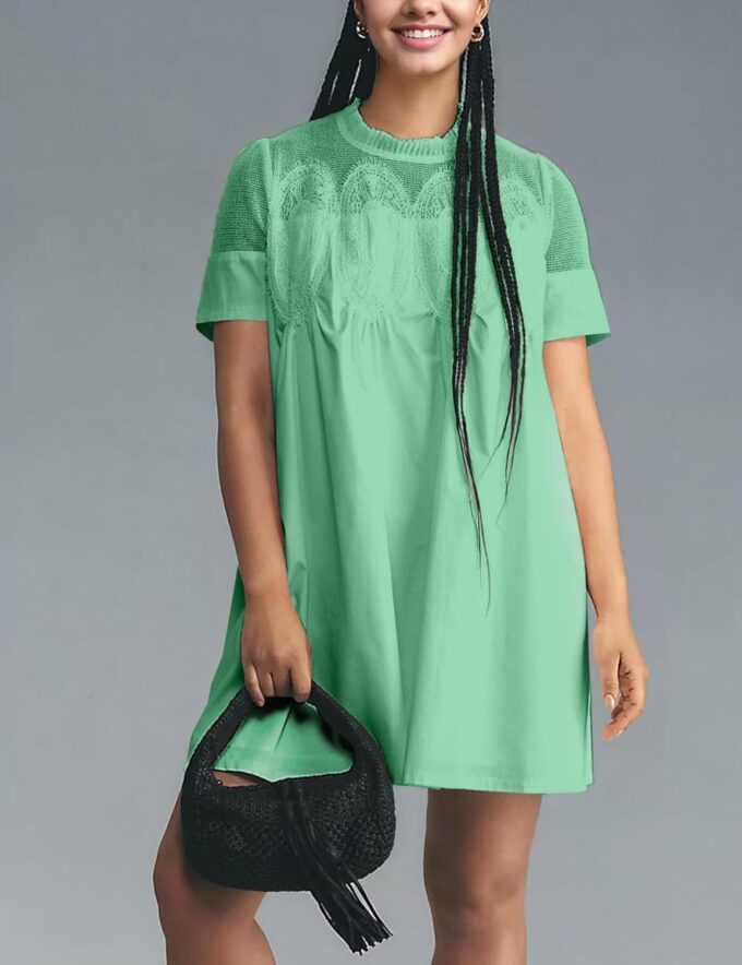 Women's Summer Lace Mini Dress Ruffled Collar Short Sleeve Flared A-Line Hem Babydoll Sundress(102-002) – Bild 4
