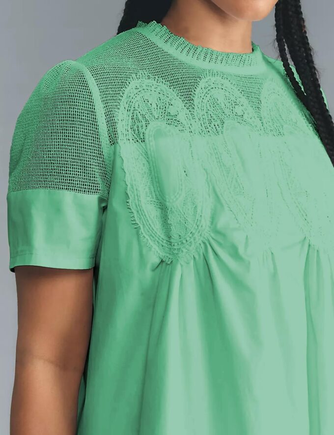 Women's Summer Lace Mini Dress Ruffled Collar Short Sleeve Flared A-Line Hem Babydoll Sundress(102-002) – Bild 3