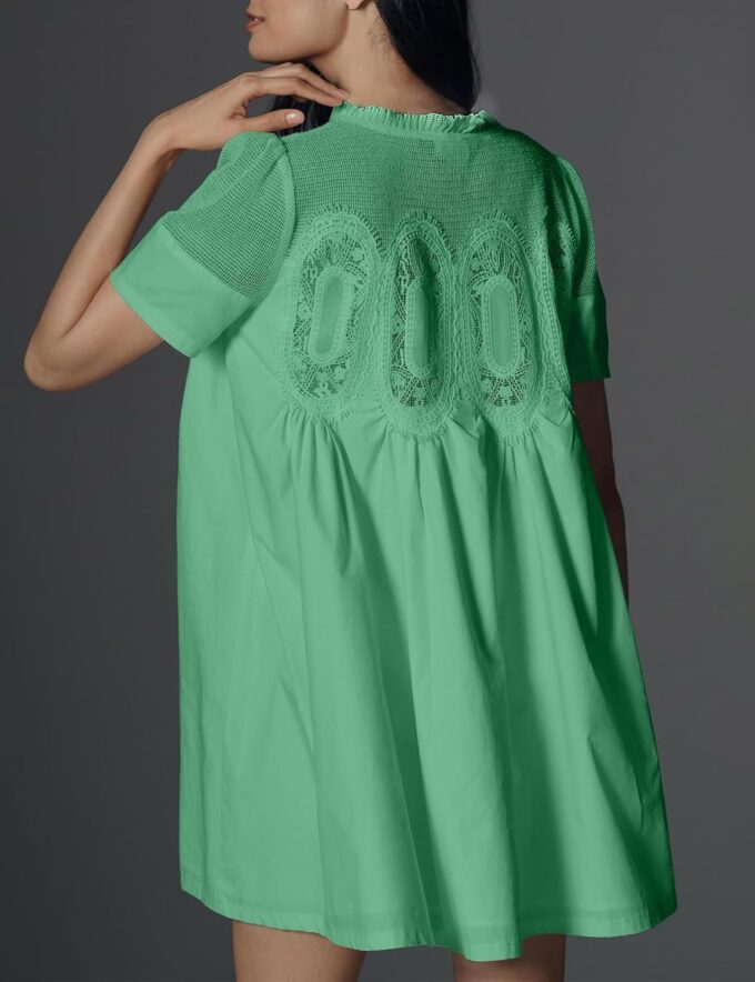 Women's Summer Lace Mini Dress Ruffled Collar Short Sleeve Flared A-Line Hem Babydoll Sundress(102-002) – Bild 6