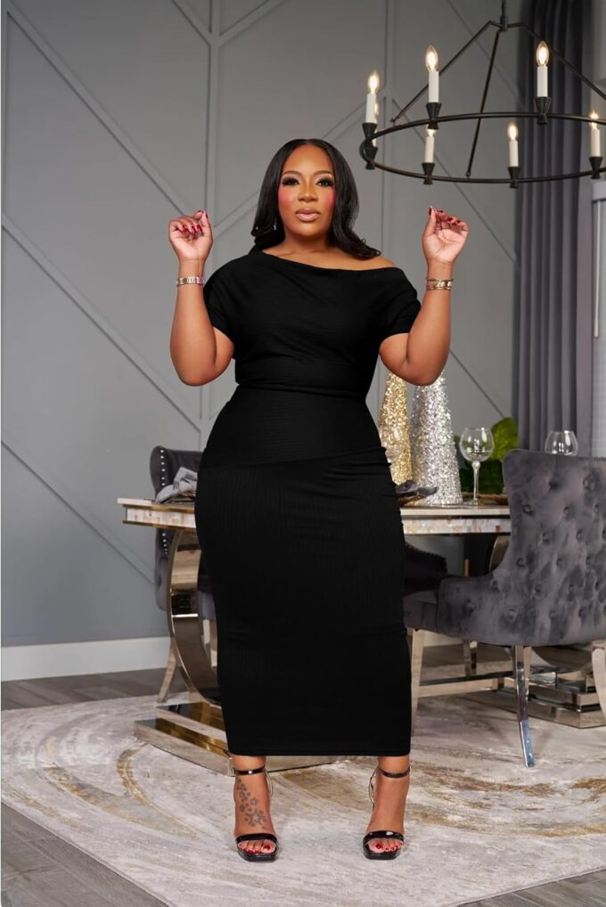 YeGine Women Plus Size Bodycon Long Dress Off Shoulder Sexy Slim Elegant Dresses – Bild 6