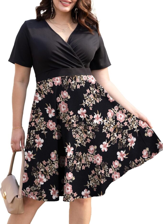 Ahlaray Womens Plus Size Dresses Short Sleeve Faux Wrap Causal Swing Dress with Pockets, L-4XL – Bild 2