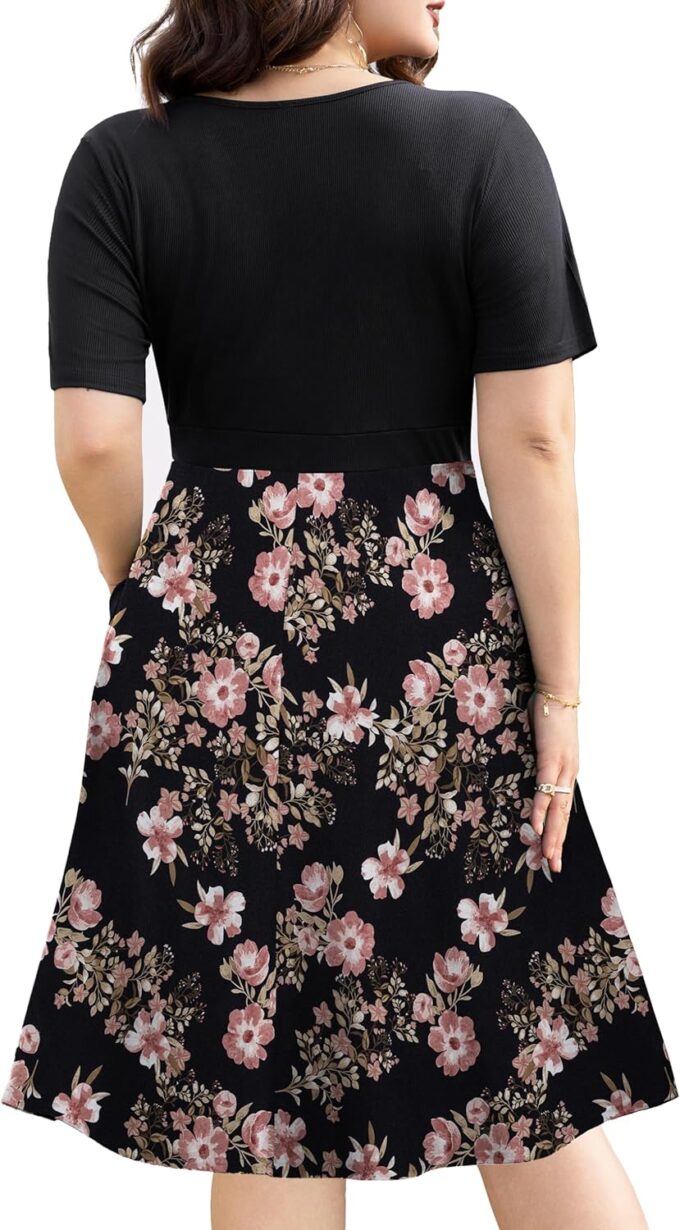 Ahlaray Womens Plus Size Dresses Short Sleeve Faux Wrap Causal Swing Dress with Pockets, L-4XL – Bild 3