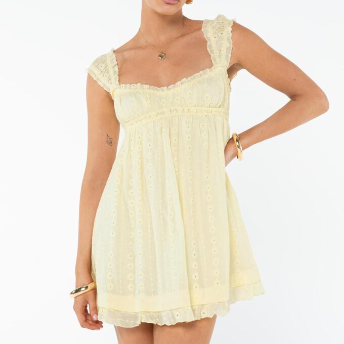 Women's Babydoll Mini Dress Floral Embroidery Summer Sleeveless Loose A Line Flowy Short Sundress for Beach Club Party – Bild 3