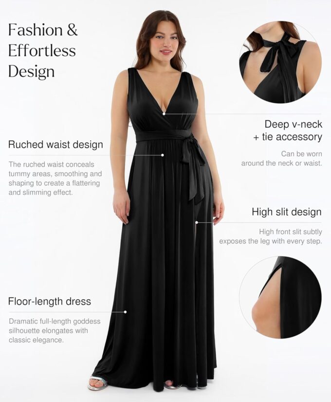 Popilush Women Formal Wedding Guest Dress - Shapewear Bridesmaid Dresses Built-in Bra Floor Length Prom Dress with Tie – Bild 3