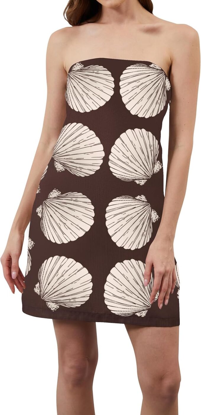 Women Strapless Mini Tube Shell Dress Sexy Bodycon Spaghetti Strap Mini Dresses Going Out Short Party Club Dress