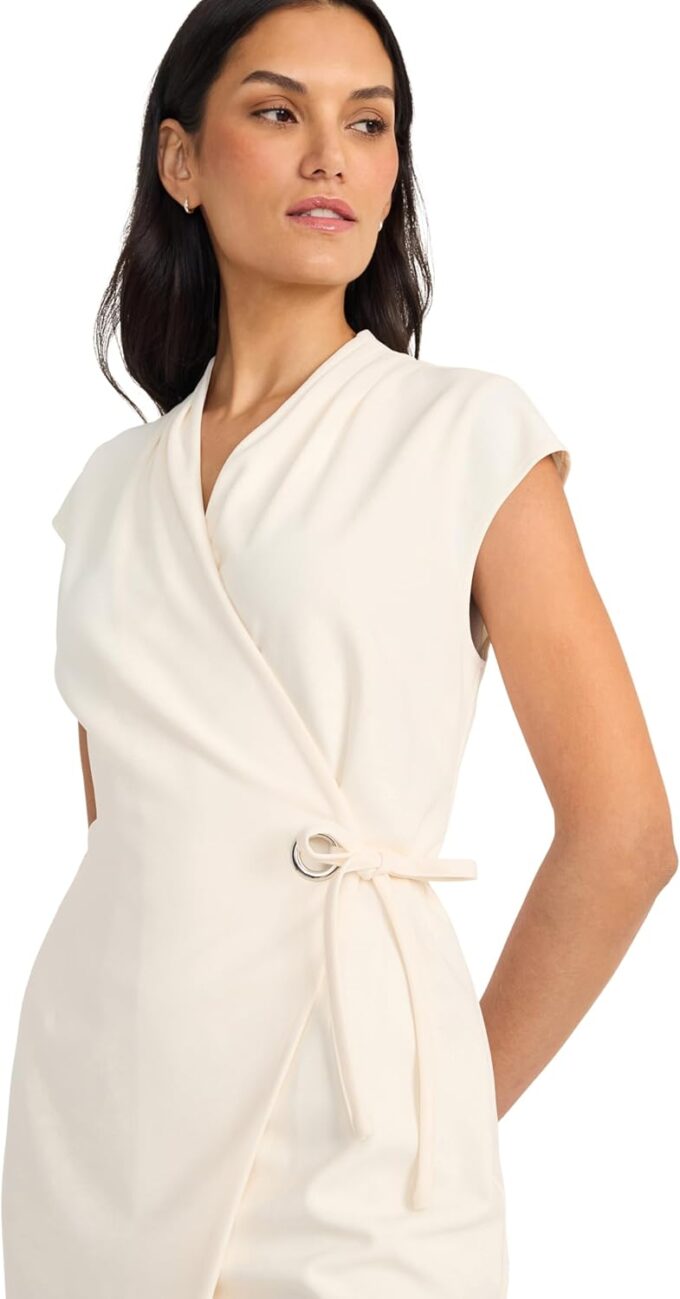 Maggy London Damen Women's Cap Sleeve V-Neck Side Tie Knee Length-Professional Work Office-Cocktail Party Dress Lässiges Kleid – Bild 5