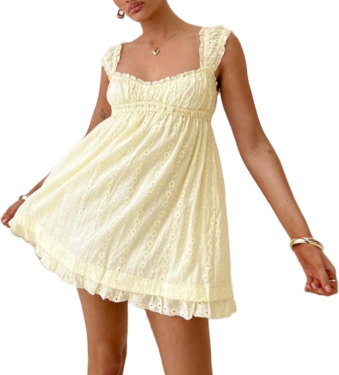Women's Summer Babydoll Mini Dress Spaghetti Strap Sleeveless Party Short Y2k Swing Dresses A Line Sundress