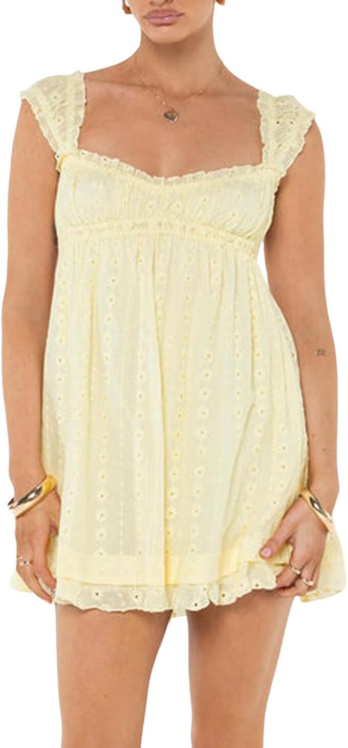 Women's Summer Babydoll Mini Dress Spaghetti Strap Sleeveless Party Short Y2k Swing Dresses A Line Sundress – Bild 2