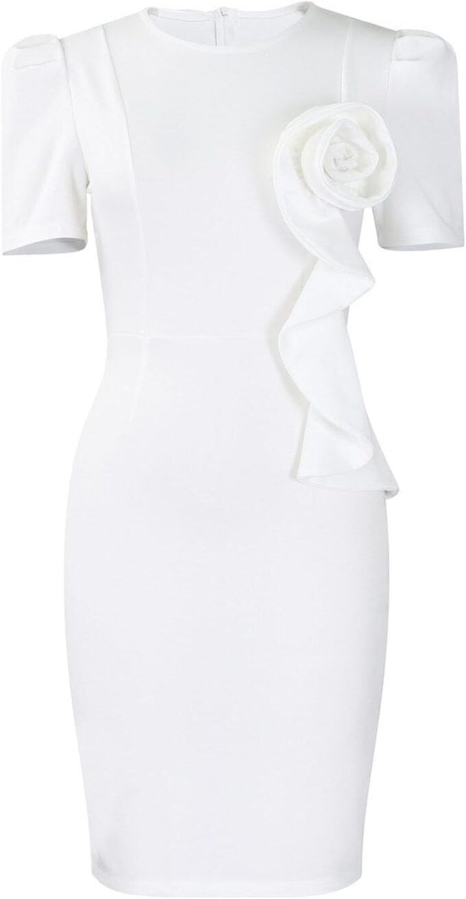 Women Short Sleeve Office Pencil Dress Wedding Guest Church Floral Semi Formal Business Bodycon Midi Dresses – Bild 2