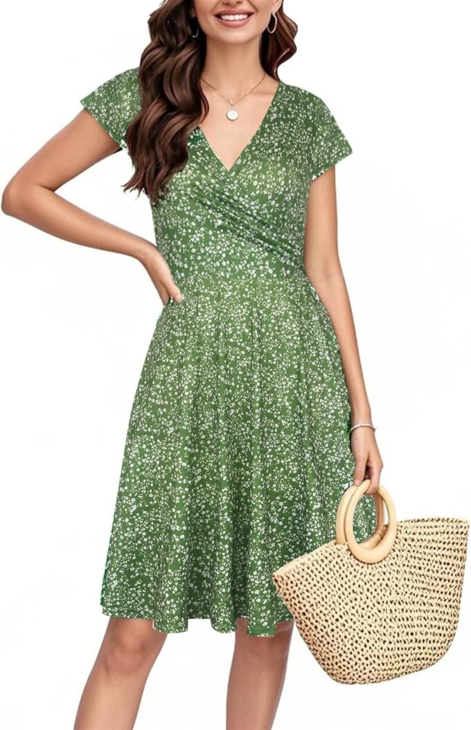 oxiuly Women's Cap Sleeve Summer Casual Dresses V-Neck Floral Vacation Party Dress OX233