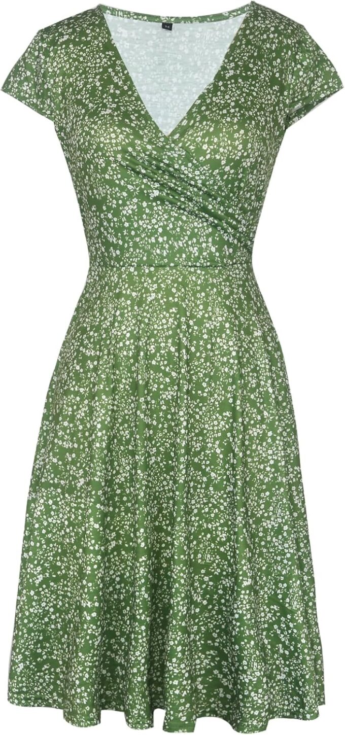 oxiuly Women's Cap Sleeve Summer Casual Dresses V-Neck Floral Vacation Party Dress OX233 – Bild 2