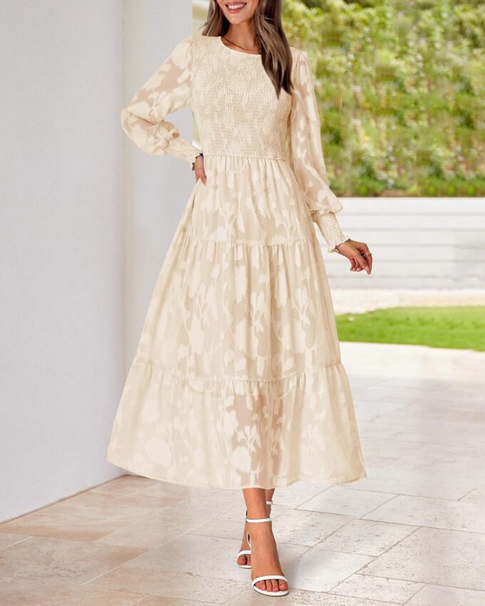 BTFBM Casual Women's 2025 Spring Dresses Elegant Wedding Guest Dress Long Sleeve Floral Midi Dress Flowy Bohemian Long Dress – Bild 2