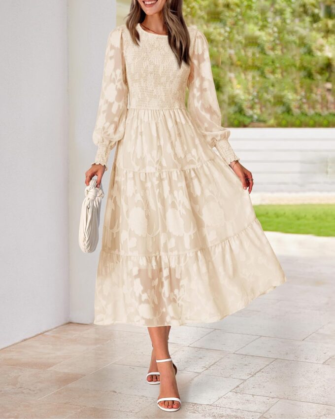 BTFBM Casual Women's 2025 Spring Dresses Elegant Wedding Guest Dress Long Sleeve Floral Midi Dress Flowy Bohemian Long Dress – Bild 4