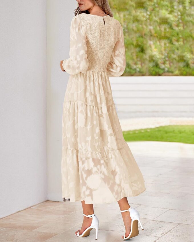 BTFBM Casual Women's 2025 Spring Dresses Elegant Wedding Guest Dress Long Sleeve Floral Midi Dress Flowy Bohemian Long Dress – Bild 7