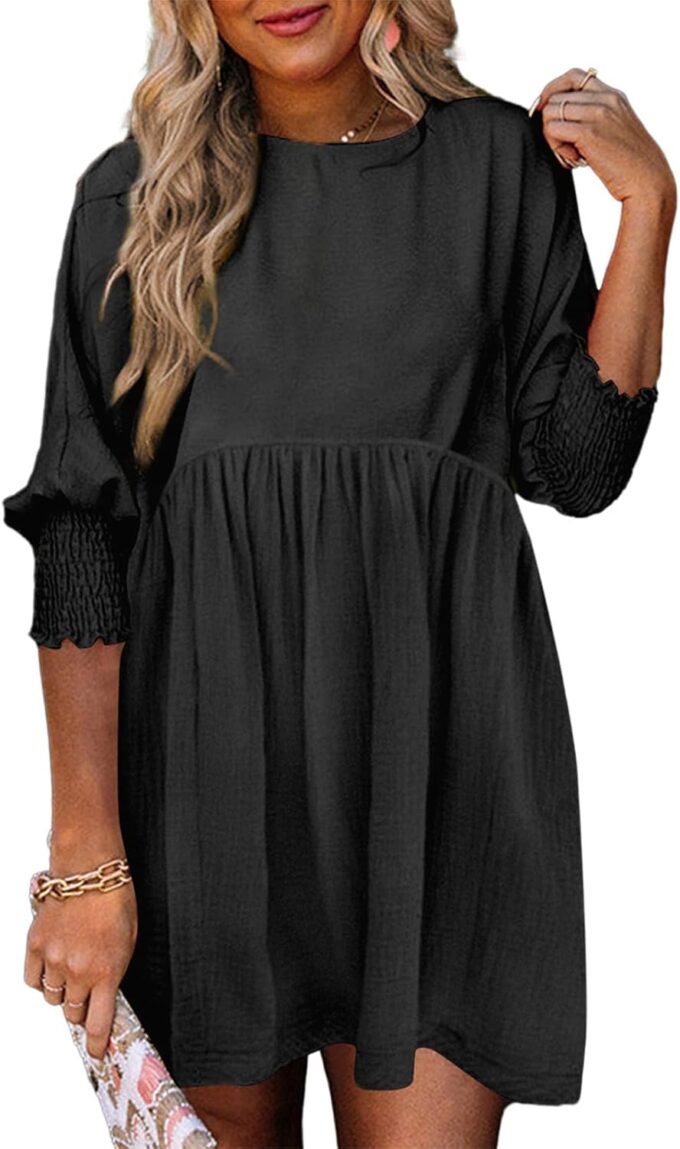 Dokotoo Womens Summer Dresses Casual Tunic Dress Short Sleeve Crew Neck Flowy Babydoll Dress