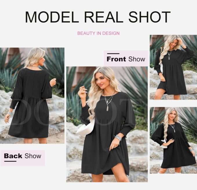 Dokotoo Womens Summer Dresses Casual Tunic Dress Short Sleeve Crew Neck Flowy Babydoll Dress – Bild 4
