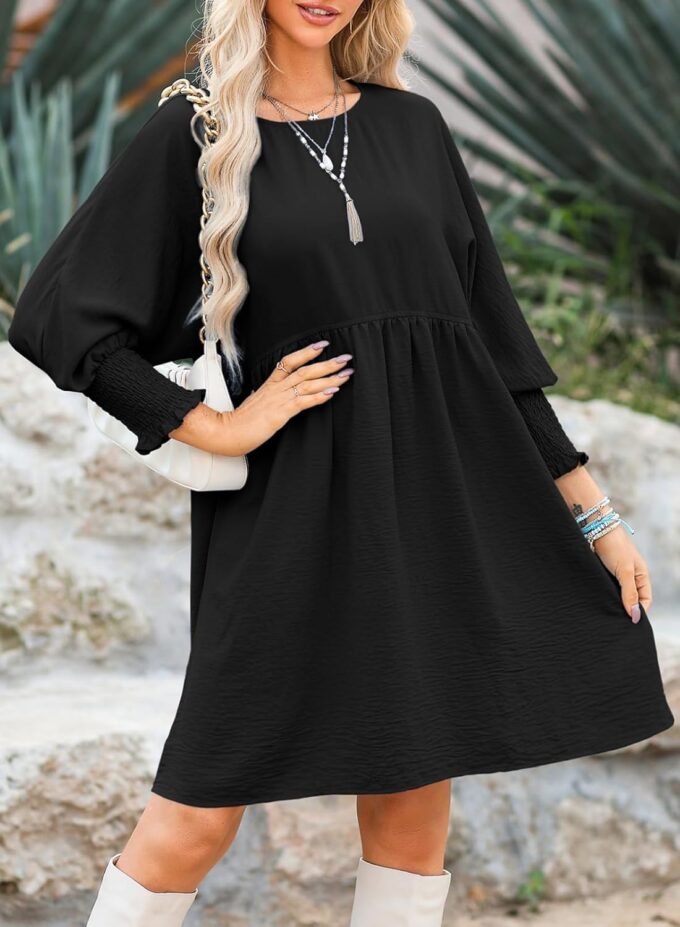 Dokotoo Womens Summer Dresses Casual Tunic Dress Short Sleeve Crew Neck Flowy Babydoll Dress – Bild 6