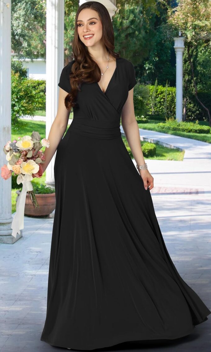 KOH KOH Womens Sexy Cap Short Sleeve V-Neck Flowy Cocktail Gown – Bild 2