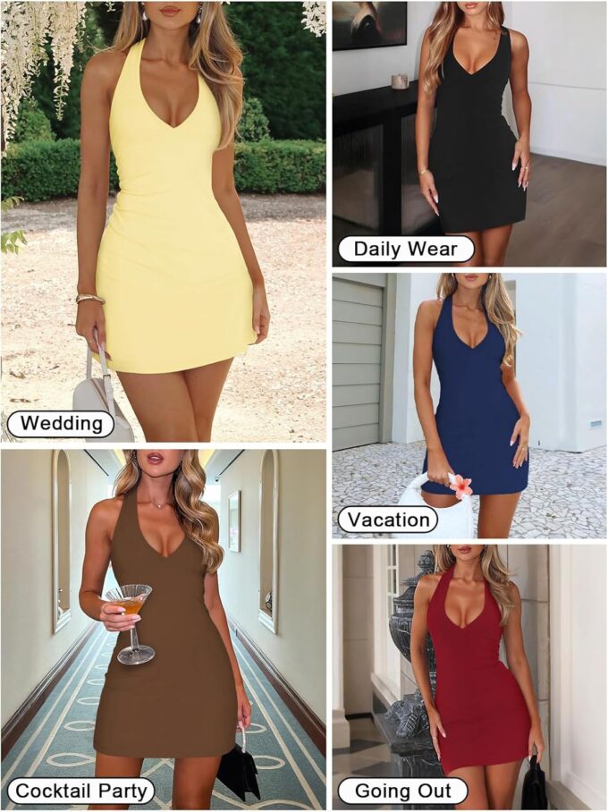 Women's Summer Sexy Halter V Neck Mini Dress for Women Slim Fit Club Party Going Out Bodycon Short Dresses – Bild 6