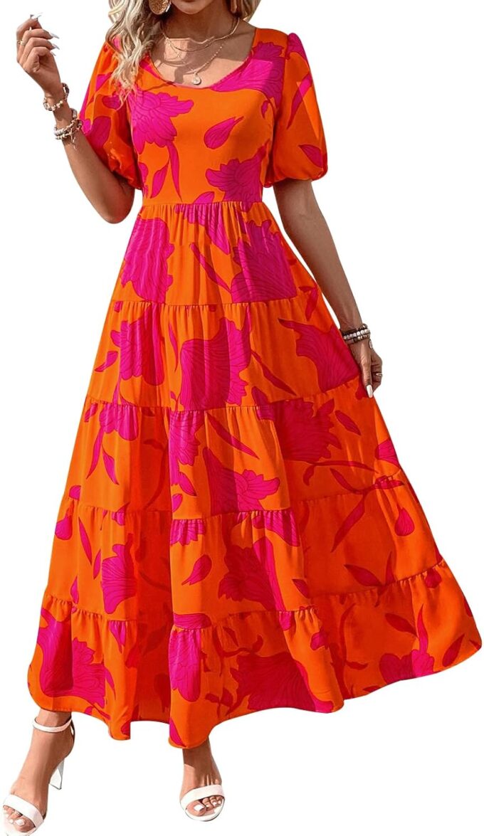 PRETTYGARDEN Short Sleeve Floral Maxi Dresses for Women 2025 Wedding Guest Summer Dress Flowy Beach Vacation Outfits