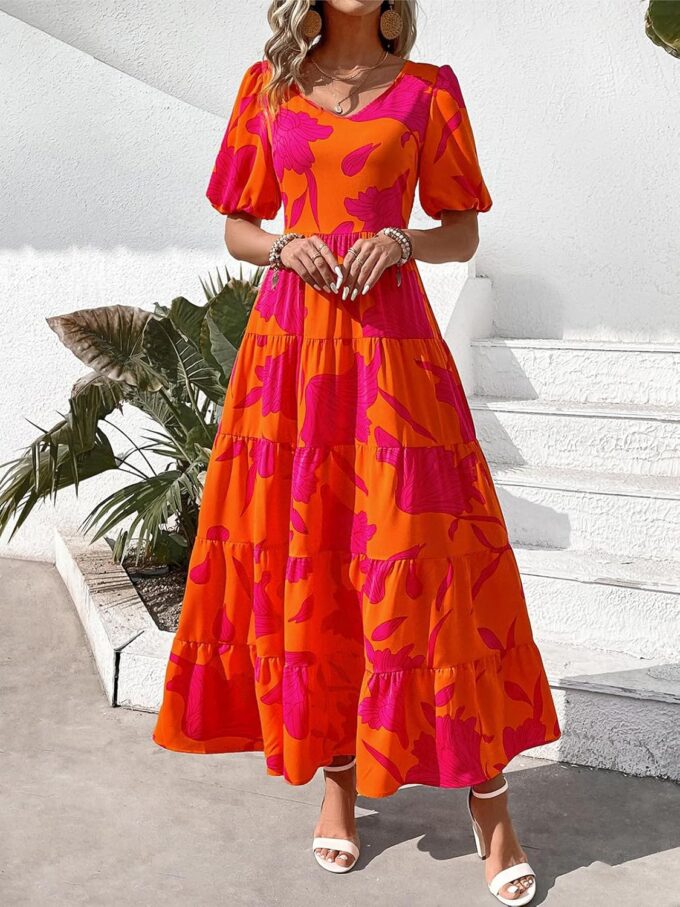 PRETTYGARDEN Short Sleeve Floral Maxi Dresses for Women 2025 Wedding Guest Summer Dress Flowy Beach Vacation Outfits – Bild 3