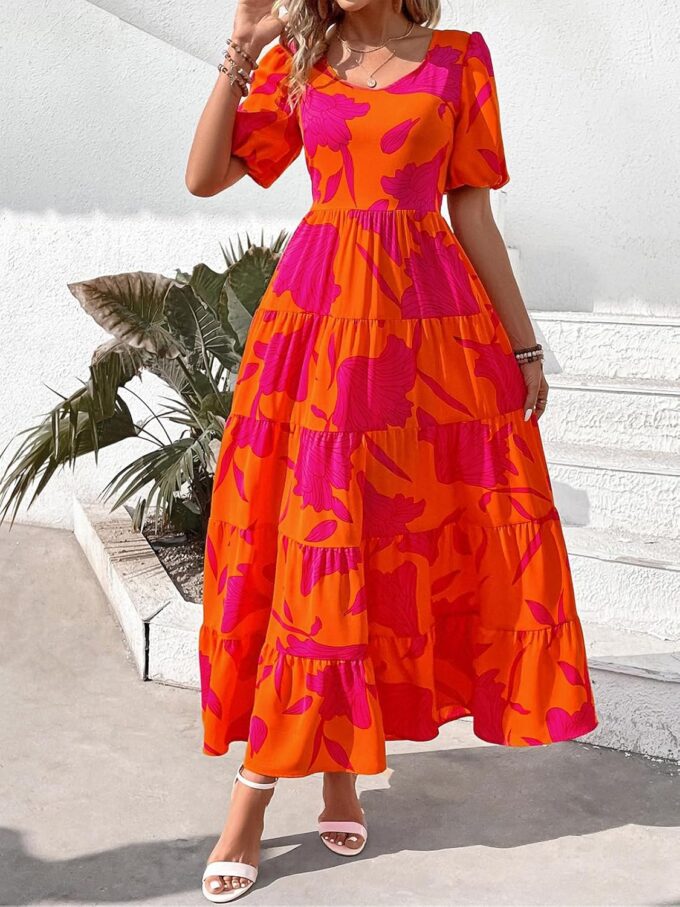 PRETTYGARDEN Short Sleeve Floral Maxi Dresses for Women 2025 Wedding Guest Summer Dress Flowy Beach Vacation Outfits – Bild 4