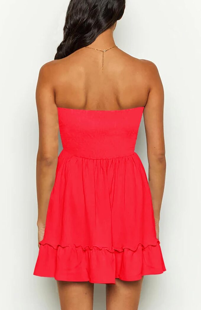 Tube Top Dress for Women Summer Solid Strapless Mini Dresses, Off The Shoudle Ruffle Beach Dress – Bild 7