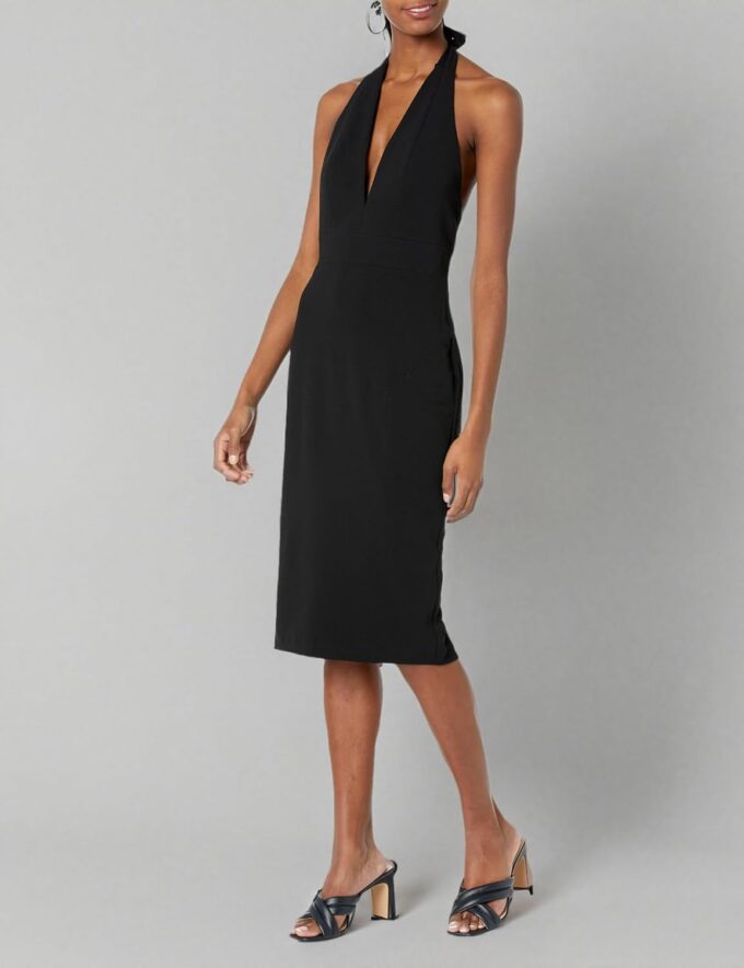Dress the Population Women's Vanessa Deep Plunge Neckline Halter Bodycon Midi Dress – Bild 3