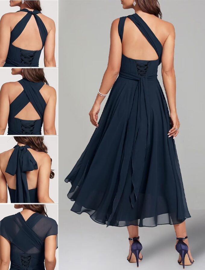 Convertible Mother of The Bride Dresses Chiffon Tea Length Infinity Formal Wedding Guest Dress – Bild 2