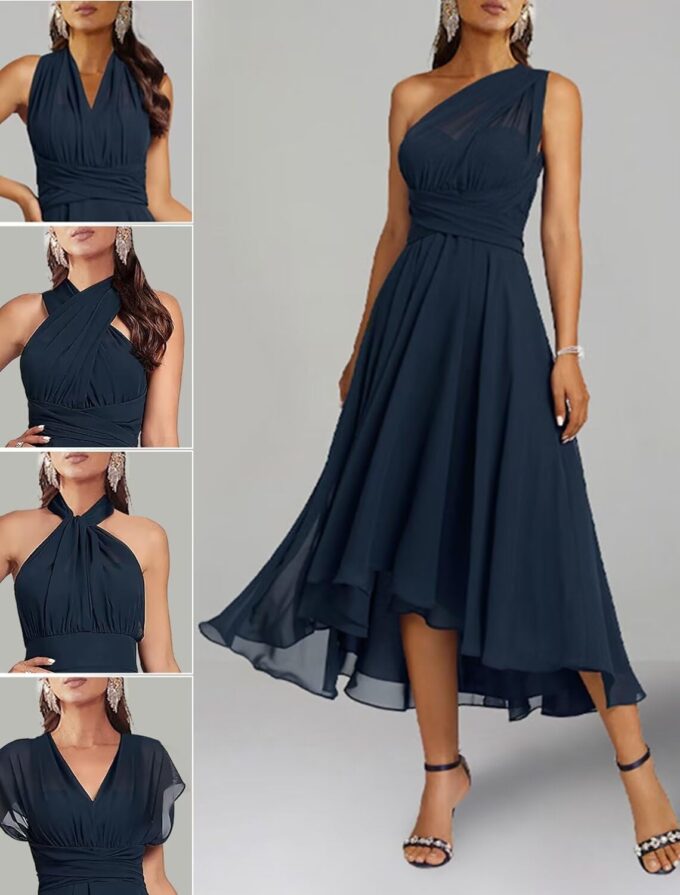 Convertible Mother of The Bride Dresses Chiffon Tea Length Infinity Formal Wedding Guest Dress – Bild 3