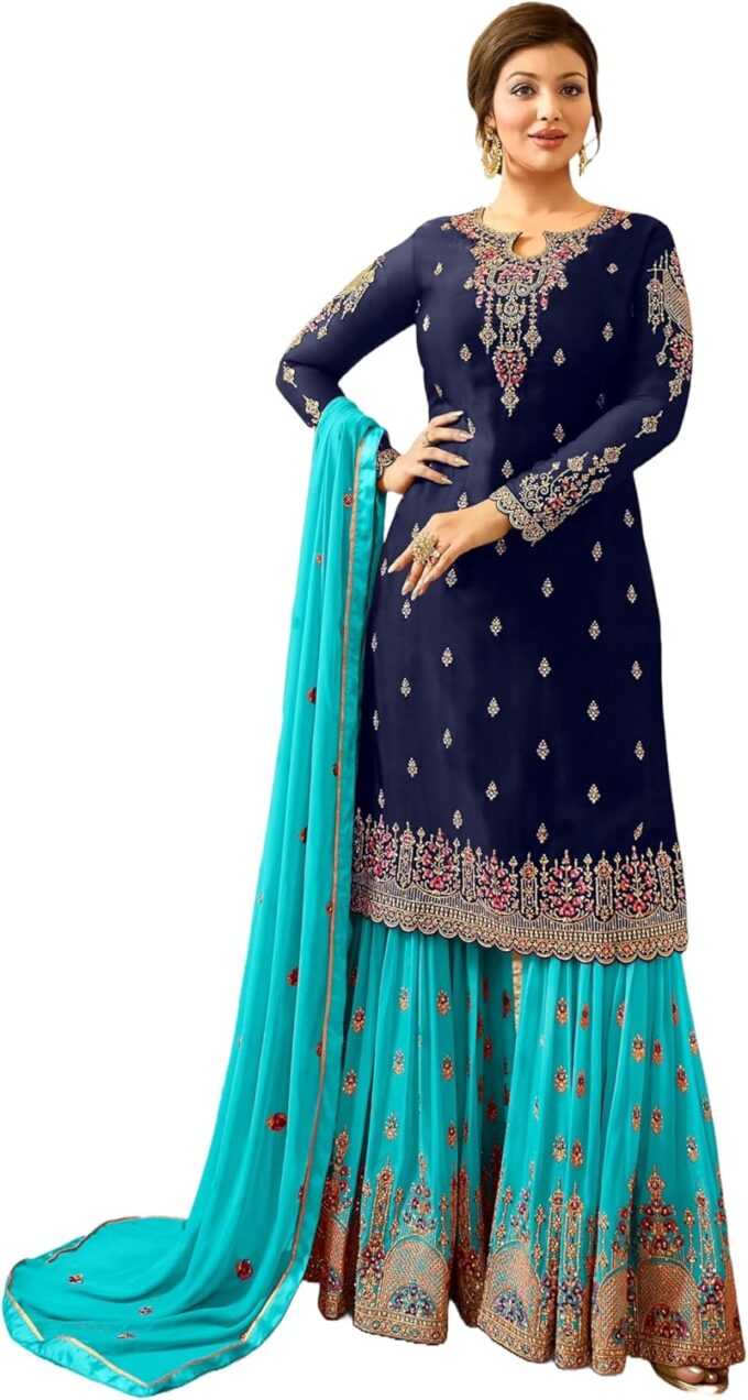 Indian/Pakistani Eid Ramzan Party Wear Wedding Wear Sharara Style Salwar Suit for Women