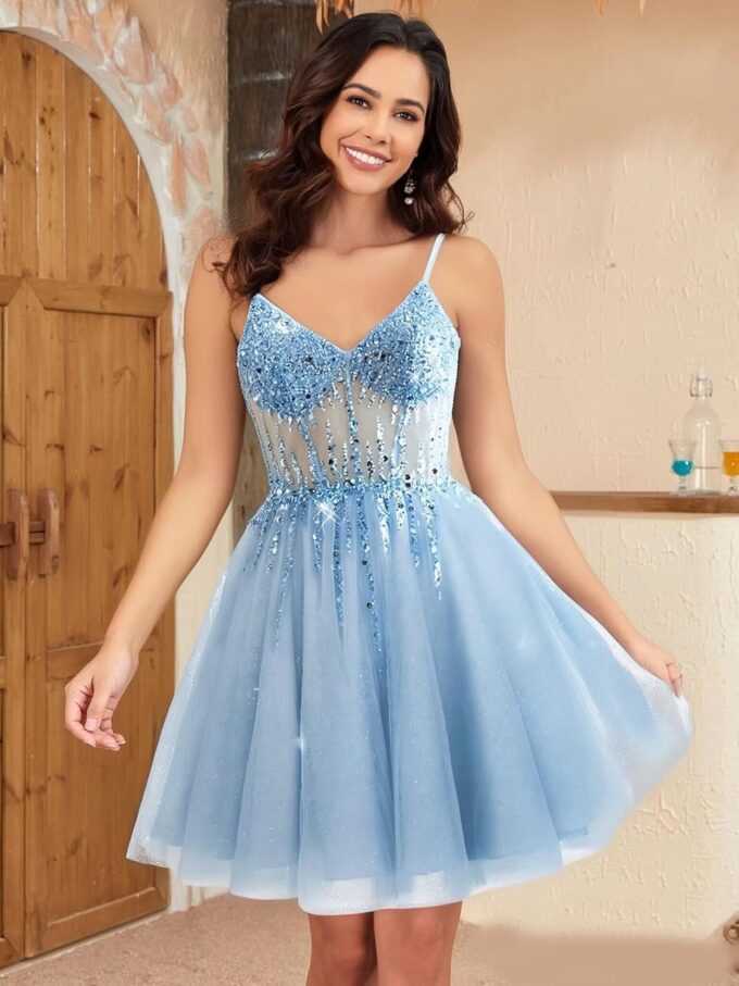 Tulle Homecoming Dresses 2025 Prom Dresses Short Sparkly Beaded Formal Party Gowns – Bild 4