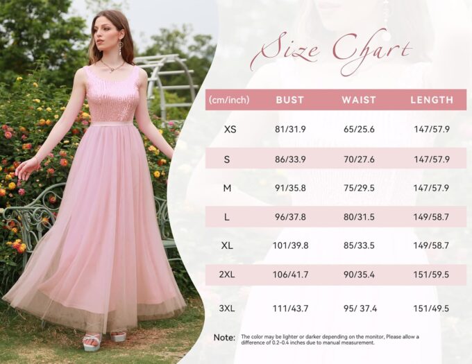 BeryLove Sequin Dress for Woman Vintage A Line Wedding Formal Swing Mesh Dress Sleeveless Cocktail Maxi Gowns – Bild 6