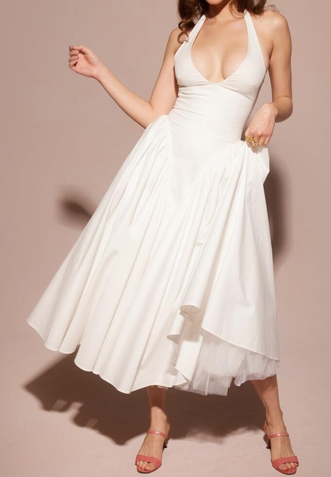 Women's Sexy Sleeveless Summer Dress Backless Deep V Neck Halter Bodycon Maxi Party Dress Beach Vacation Sundress – Bild 6