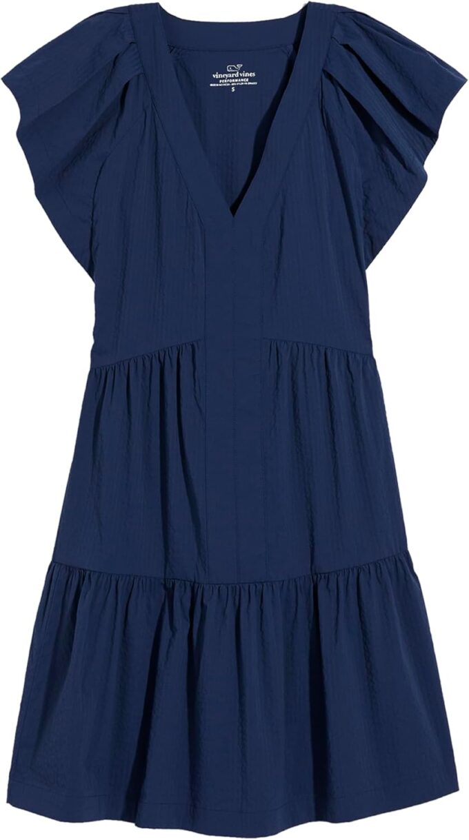 vineyard vines Women's Harbor Tiered Ruffle Sleeve Dress