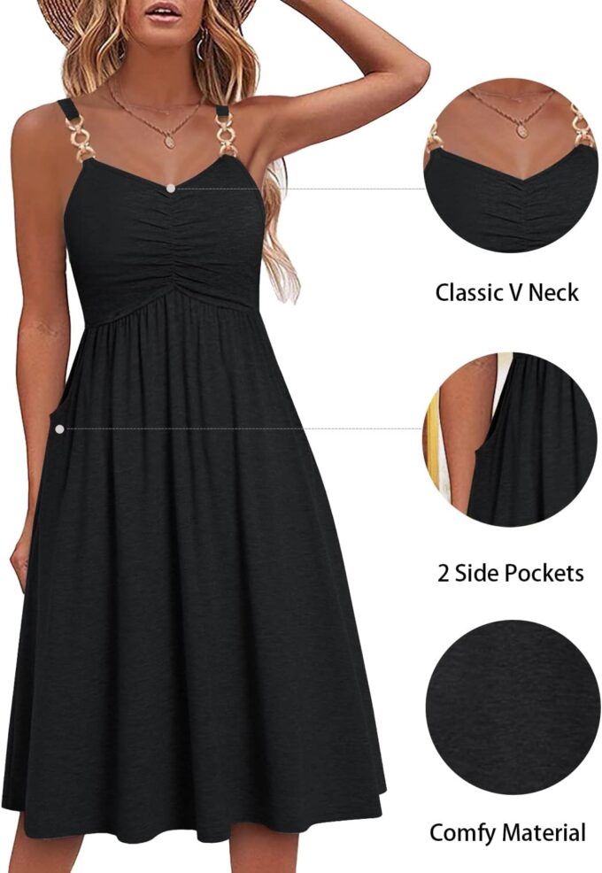 Soesdemo Summer Dresses for Women 2025 Floral Boho Sleeveless V Neck Spaghetti Strap A Line Casual Sundresses with Pockets – Bild 4