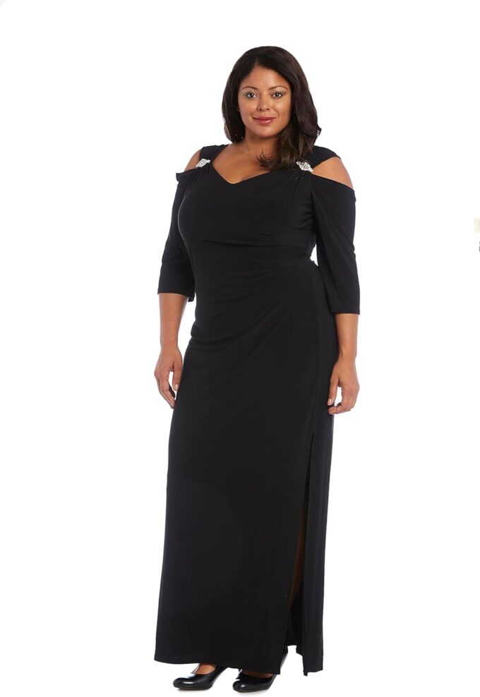 R&M Richards Womens Plus Cold Shoulder Embellished Evening Dress – Bild 4