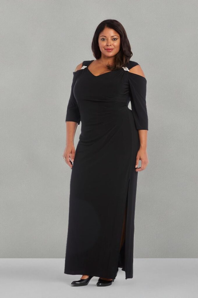 R&M Richards Womens Plus Cold Shoulder Embellished Evening Dress – Bild 6