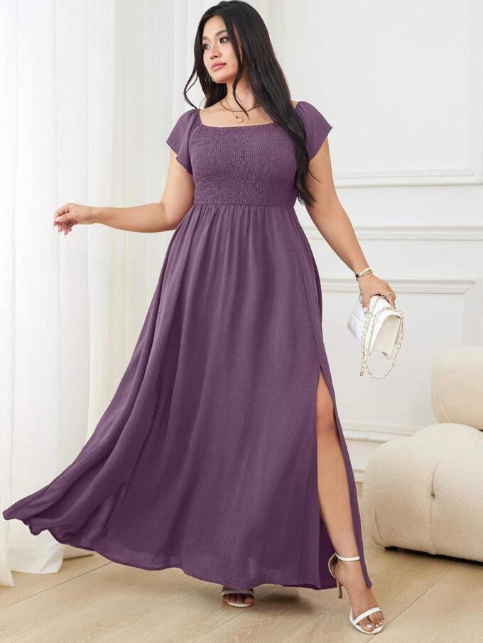 RWJ Womens Plus Size Wedding Guest Dress Summer Off Shoulder Short Sleeve Party Cocktail A-Line Split Long Maxi Dresses – Bild 2