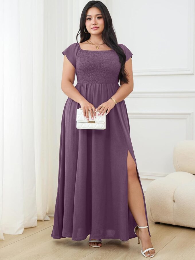RWJ Womens Plus Size Wedding Guest Dress Summer Off Shoulder Short Sleeve Party Cocktail A-Line Split Long Maxi Dresses – Bild 4