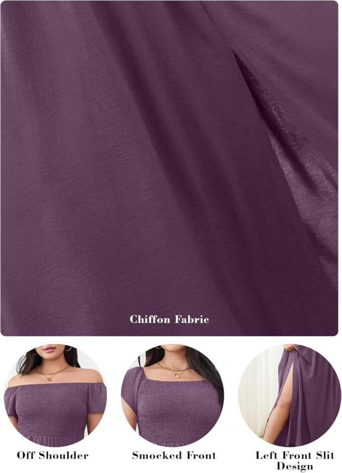 RWJ Womens Plus Size Wedding Guest Dress Summer Off Shoulder Short Sleeve Party Cocktail A-Line Split Long Maxi Dresses – Bild 6
